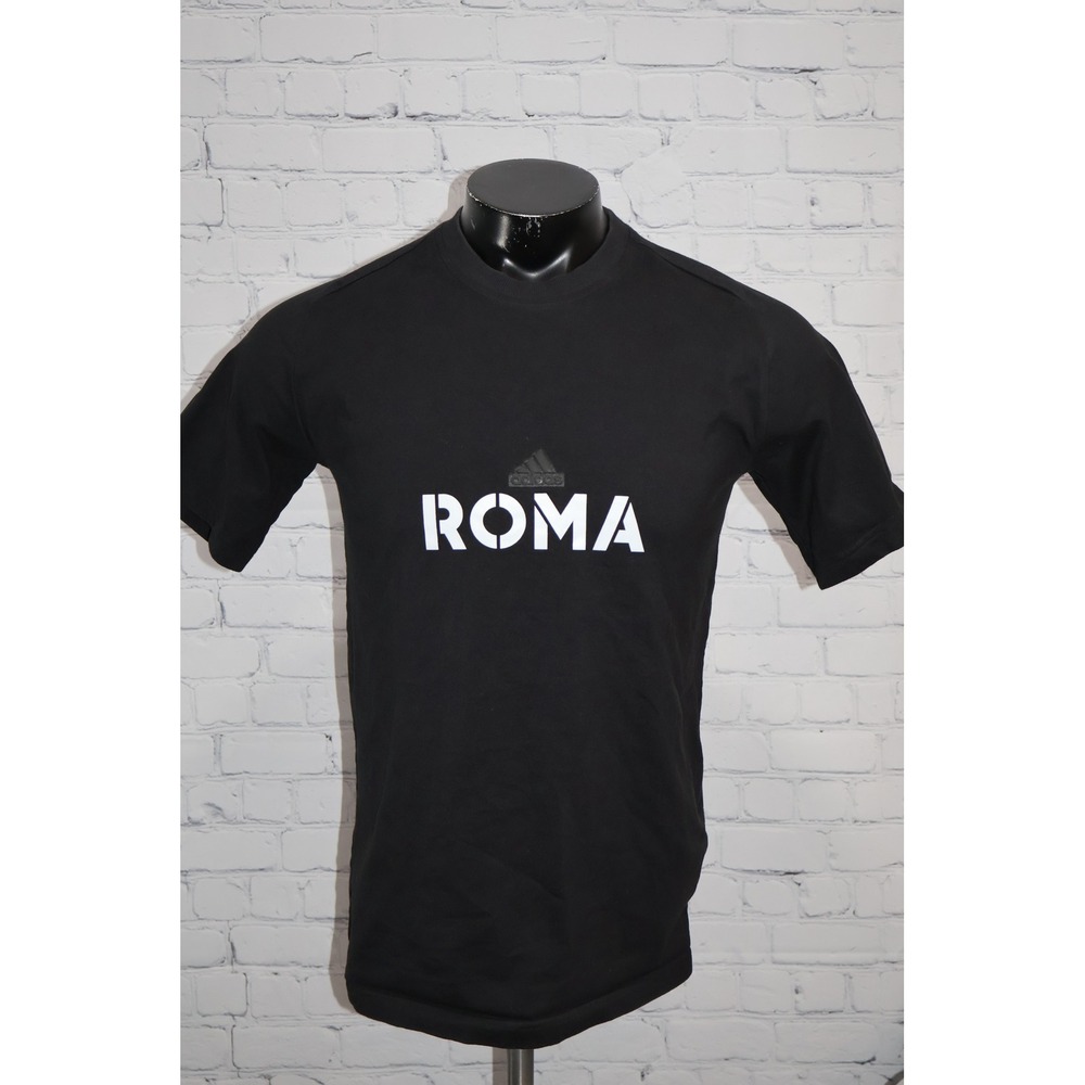 Adidas T-Shirt Men Small Black Roma Graphic Short Sleeve Sporty Tee